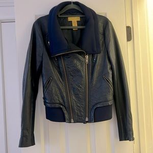 Catherine Malandrino navy leather coat size 8 vintage